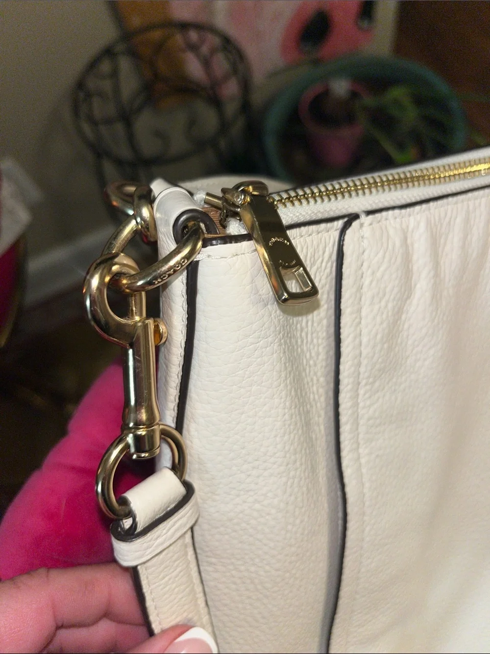 Coach Pebble Leather Marlon Shoulder Bag in White/Cream with Gold Hardware